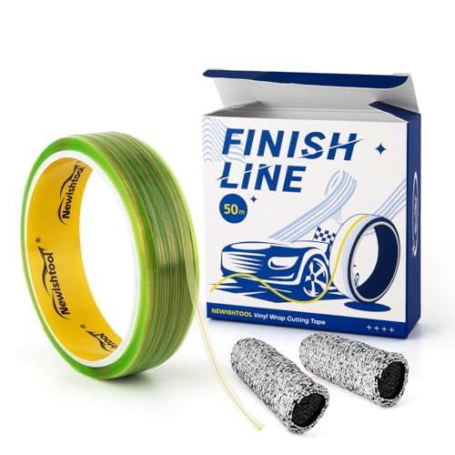 NEWISHTOOL Vinyl Wrap Cutting Tape Knife Less Finish Line Tape Tool 3.5mm x 50 Meter Roll (164 Ft) Wrap Edge Cutting Detailer Tape with 2 PCS Finger Cots for Precise Cut Graphic Film Without Blade