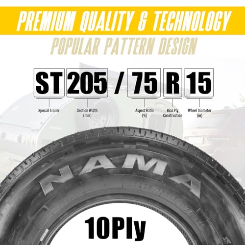 Image of NAMA NM616 Set of 4 ST205 /75R15 Trailer Tires, Load Range E 10 Ply Heavy Duty ST Tire Radial Trailer Tire