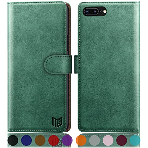 Étui portefeuille iPhone 7 Plus / 8 Plus SUANPOT vert marine en cuir PU