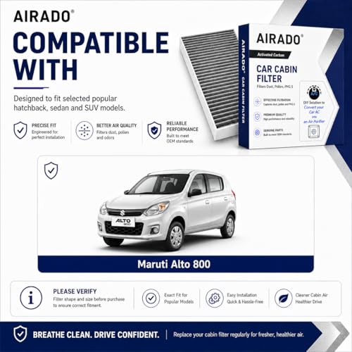Image of Car Cabin Air Filter with Activated Carbon | AC Filter for Maruti Alto 800 | PM2.5 Dust Protection | Easy DIY Installation | Pack of 1
