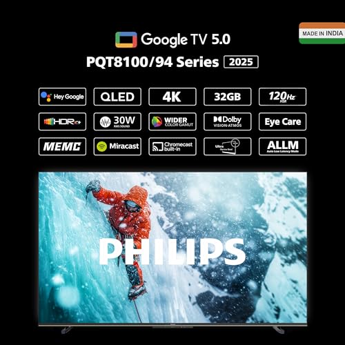 Image of Philips 139 cm (55 inches) 8100 Series 4K Ultra HD Smart QLED Google TV 55PQT8100 /94