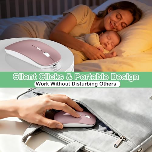 Image of Wireless Mouse for Laptop /MacBook Air /Pro & iPad, Mouse Jiggler Mode Bluetooth 5.2 /2.4G Rechargeable Silent Click 3-Level DPI Slim Portable USB-A&C Receiver (Mouse Jiggler Mode, Rose Gold)