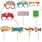 Cheerland Race Theme Photo Props for Birthday Party Racing Photobooth Props Kit Racecar Decorations Kids and Adults Race Car Fan Events and Celebration Party Supplies