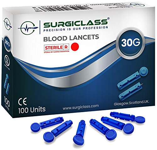 Surgiclass Blood Glucose lancets 30G for Diabetics Test Sterile Pack of 100 SURGIBLDLT30G100