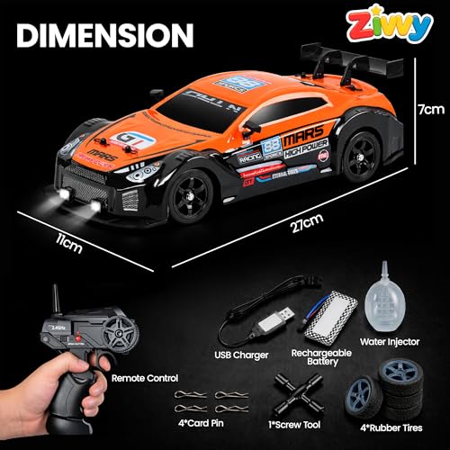 Image of Big Remote Control Car - Orange | 2.4G Drift Racing Car with 150 Meter Range, Smoke Effect, LED Lights & Music | Rechargeable RC Car Toy | Best Gift for Boys & Girls 2 3 4 5 6 7 8+ Years