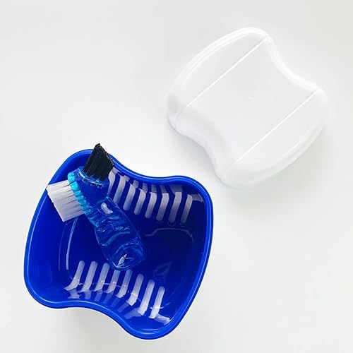 Miniatura 3 de Easyinsmile Estuche de baño para dentaduras postizas con cepillo para viajes, vasos de dentadura para remojar dentaduras postizas, contenedor de