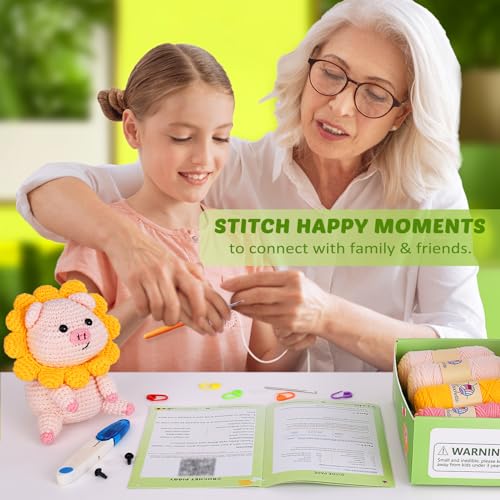 Image of Crochet Kit for Beginners, Crochet Kit w Step-by-Step Video Tutorials, Crochet Starter Kit Learn to Crochet Kits for Adults Beginners, Crochet Pig (40%+ Yarn Content)