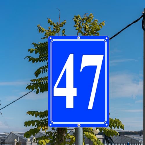 Image of Premium Aluminum Number Signs 47, Metal 12 inch X 8 inch Blue Numbered Signs Outdoor for Parking Lots, Floor, Dock, Court, Aisle, Field, High Visibility, No Fade, Weather-resistant
