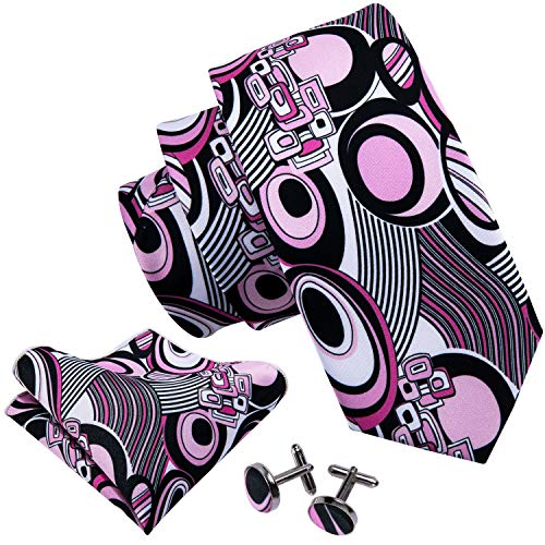 Image of Barry.Wang Classic Mens Ties Silk Necktie Pocket Square Cufflinks Set Woven Designer Wedding Business