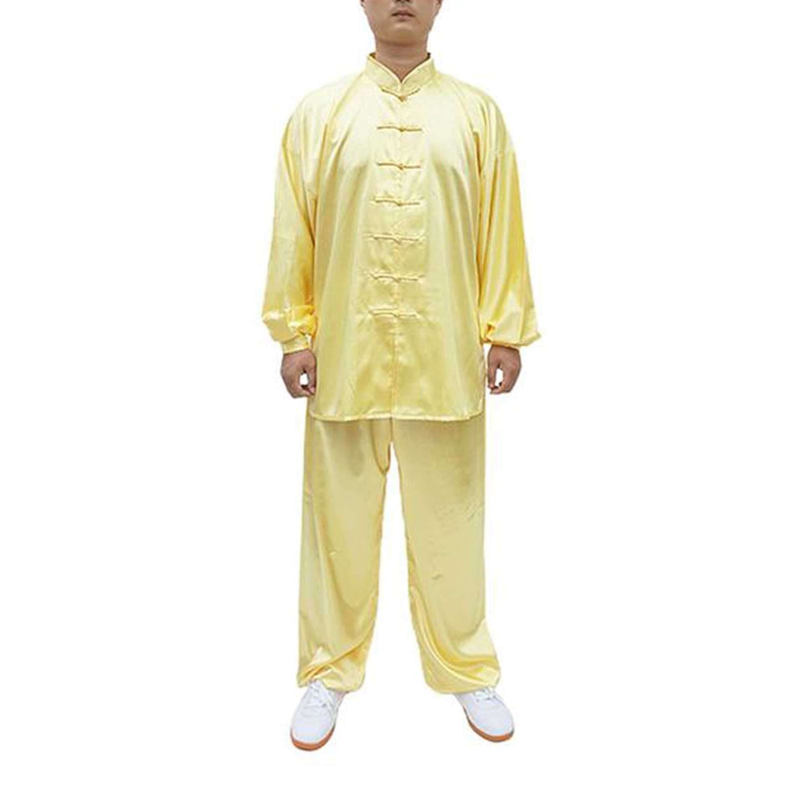 Unisex chiński tradycyjny Tai Chi jednolity bawełniany jedwab dorosły sztuka walki Kung Fu odzież treningowa zestaw do ćwiczeń Tai Chi medytacja Zen, żółty, XXL
