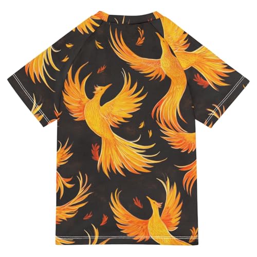 Boys Short Sleeve T-Shirts Phoenix Bird Red Flying Rashguard Kids Swim Shirts Sun UPF 50+2