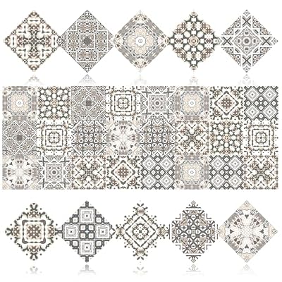 Terrablossom 24 PCS Bohemian Floral PVC Peel and Stick Tile Stickers