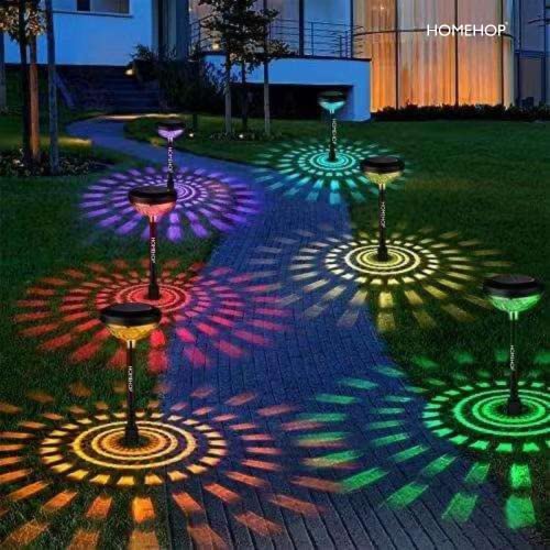 Homehop Solar Garden Lights Waterproof Landscape Automatic Bollard Lawn Pathway Flickering LED Lamp for Home Outdoor (Multi-Color, ABS, Combo Pack of 2)