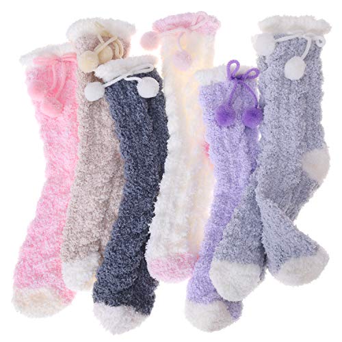 Womens Girls Fuzzy Slipper Socks Soft Fluffy Cabin Fleece Warm Plush Cozy Winter Sleep Stocking Stuffers Adult Christmas Socks? Two Ball?6 Pairs??