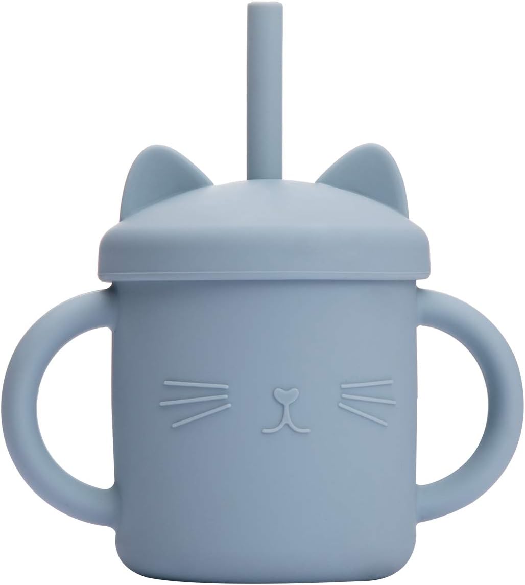 let's make Silicone Sippy Cup, Baby Cat Training Cup with Straw for Infant & Toddler No Spill Trainer Cups with Two Hands Easy to Clean