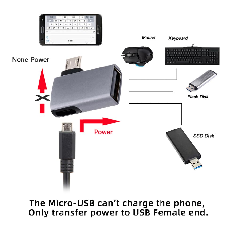 Micro USB 2.0 na typ A żeński adapter hosta OTG 90 stopni kąt prosty z zasilaniem USB do telefonu tabletu