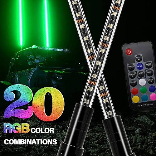 2pcs GTP 3ft LED Whip Lights 20 Color RGB - 21 Modes Lighted