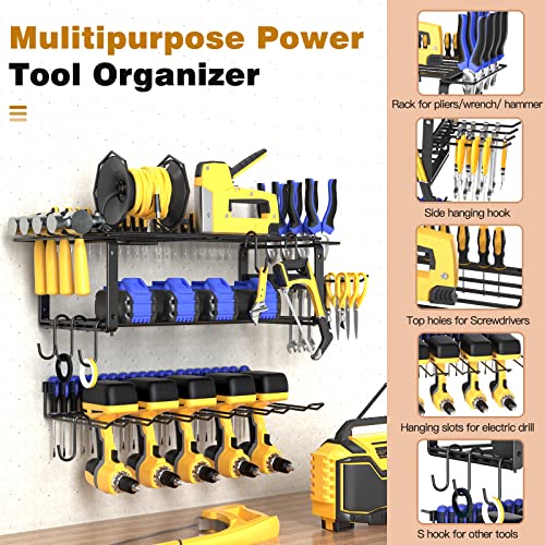 Housolution Power Tool Organizer, 3 Layers 5 Drill Slots Garage Storage Rack, Heavy Duty Metal Drill Holder Wall Mount Floating Shelf, Tool Organizers And Storage For Warehouse| Father's Day Gift #TOP2