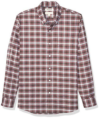 Amazon Brand - Goodthreads Men's Standard-Fit Long-Sleeve Wrinkle Resistant Comfort Stretch Oxford Shirt with Easy Care, Red White Check, Large