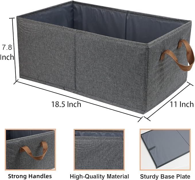 Pack of 3 Large Capacity Storage Bins Closet Organizer System, Sturdy Foldable Storage Boxes for Organizing Clothing, Sheets, Toys, Books - Shelf Organizer Shelves Basket Storage Bin Gray