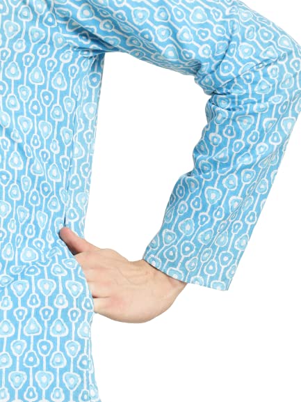 Sojanya (Since 1958) Men'S Cotton Print Kurta & White Churidar Pyjama Set4