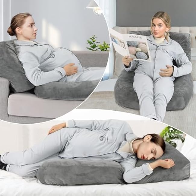 Pregnancy Pillow for Stomach Sleepers, 45.3 Inch Pregnancy Massage Pillow Full Body Pillow with Removable Cover - Support for Back, Legs, Belly, HIPS for Pregnant Women (Dark Grey)