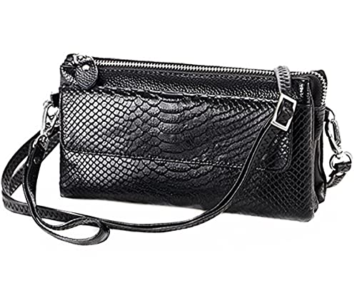 Porte-monnaie pour femme en cuir véritable avec fermeture éclair - Grande capacité - Motif serpent - Noir - Noir , Small Cover