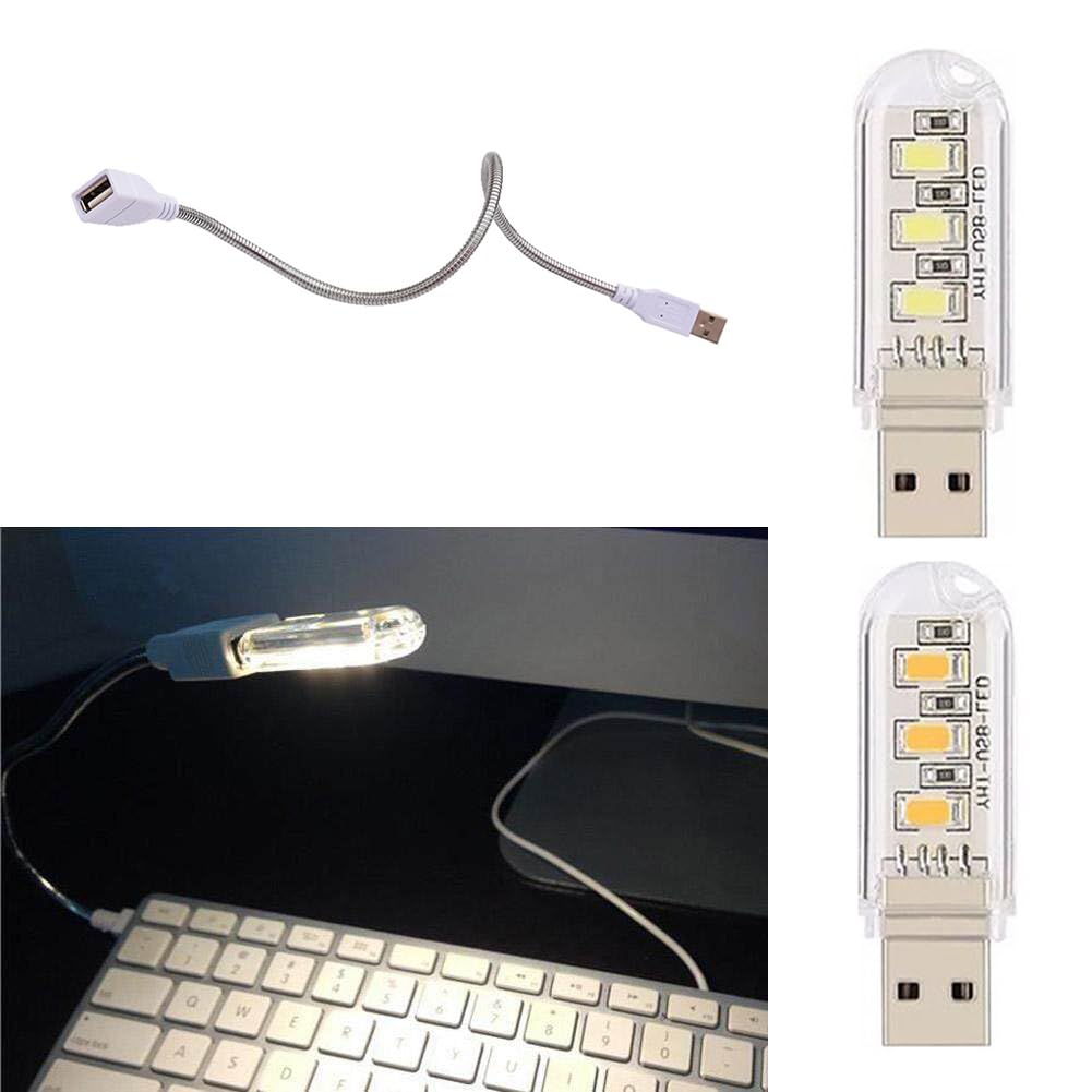 Cerioll LED do laptopa PC, lampka klawiatury komputera, mini przenośna lampa USB, lampa do komputera z 6 mieszanymi światłami LED USB (3 białe + 3 żółte)