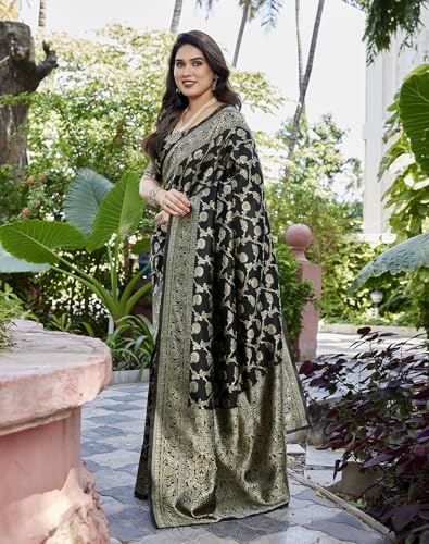 Image of Yashika Women's Trendy Pure Banarasi Kanjivaram Saree with Blouse Material