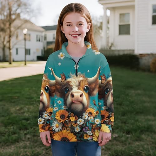 Image of AmzPrint Girls Graphic Quarter Zip Coat Long Sleeve Lightweight Oversized Athletic Running Hoodies For Kids Teen Girls