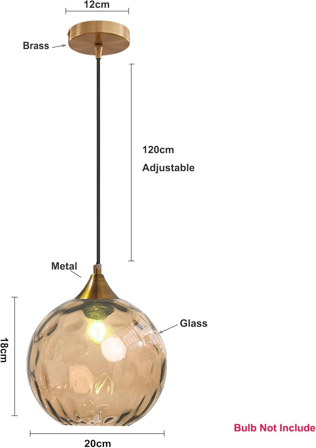 Euone_Clothes Luz colgante Globe de vidrio ondulado en acabado dorado,Lámpara Colgante de Techo Industrial Vintage E27 Loft Bar Comedor Cocina Iluminación - Ámbar