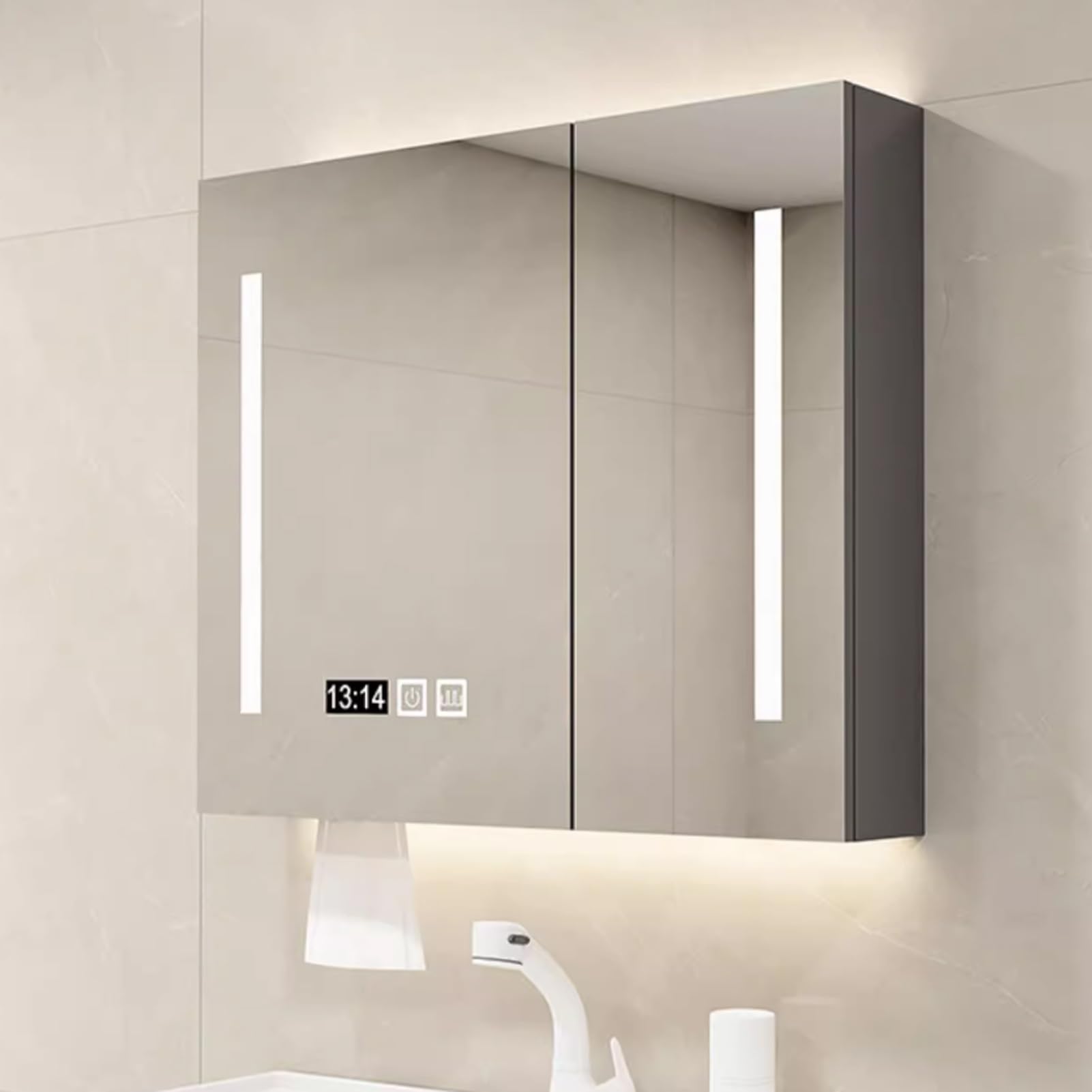 Armario con Espejo Baño Iluminación de 3 Tonos,Atenuación Continua,con Interruptor Táctil,LED Espejo con Almacenaje de Maquillaje,Alta Definición Armario Espejo Baño