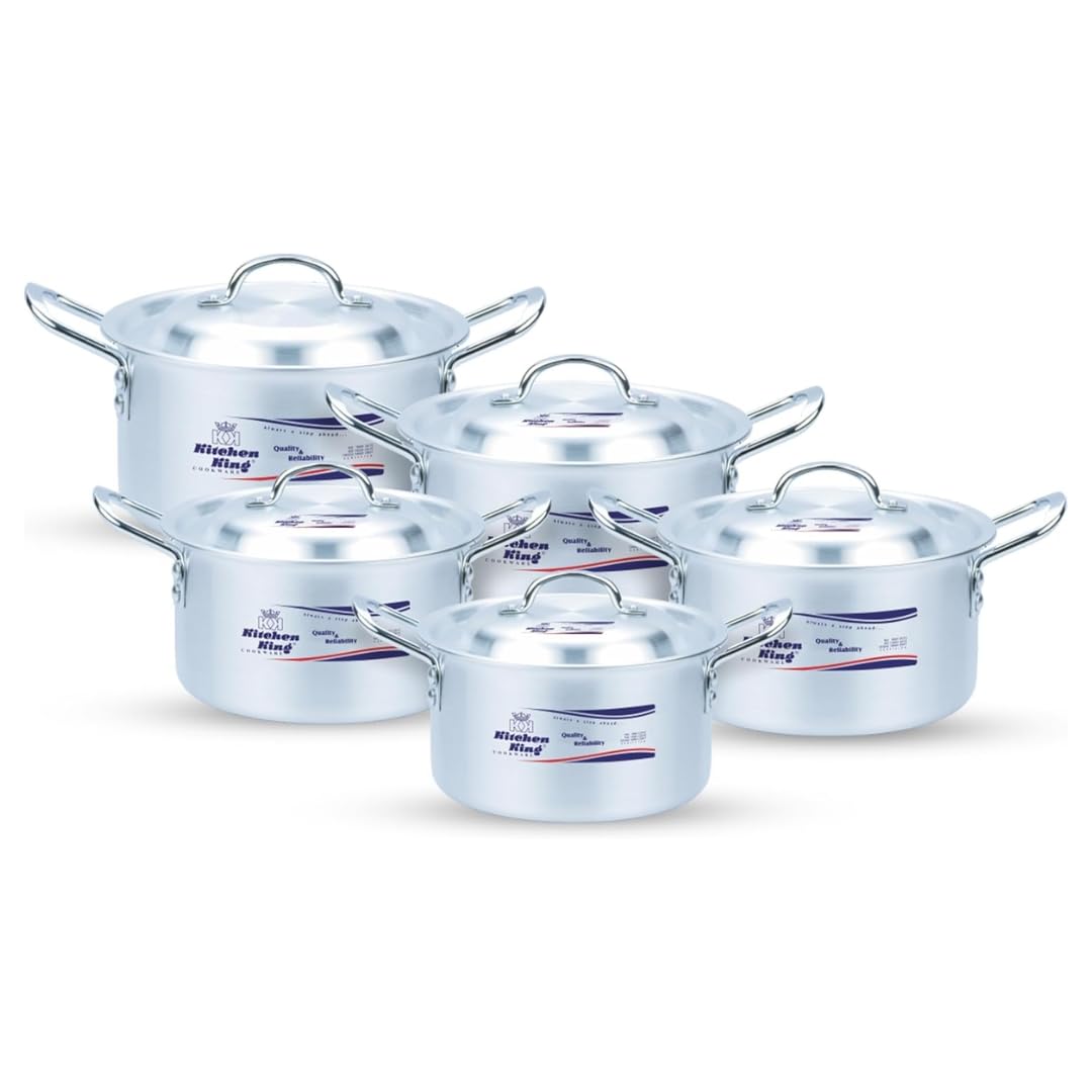 kk Kitchen KingGlorious 10 Pcs Pot Set, Durable Metal Finish, FDA Approved, Efficient Heat Distribution, Sturdy Handle, Satin Finish