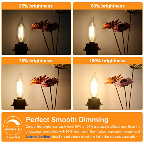 Tobusa 480820-06 Dimmable E12 Candelabra Led Bulbs 60 Watt Incandescent Equivalent, 2700K Warm White, Clear Filament Led Chandelier Light Bulbs 6W, 600Lm, Ca11 Vintage Ceiling Fan Light Bulb With Flame Tip thumb #1
