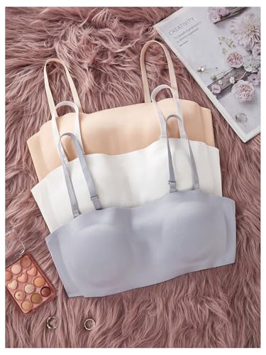 OYOANGLE Girl's 3 Pack Strapless Tube Tops Lightweight Padded Seamless Bandeau Training Bras3