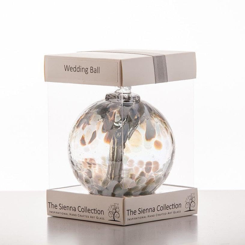 Sienna Glass 10cm Silver Wedding Spirit Ball โ Handcrafted Mouth-Blown Glass Ornament โ Gift Boxed Decoration for Weddings, Anniversaries, Windows, Gardens, Memorials, Home Decor