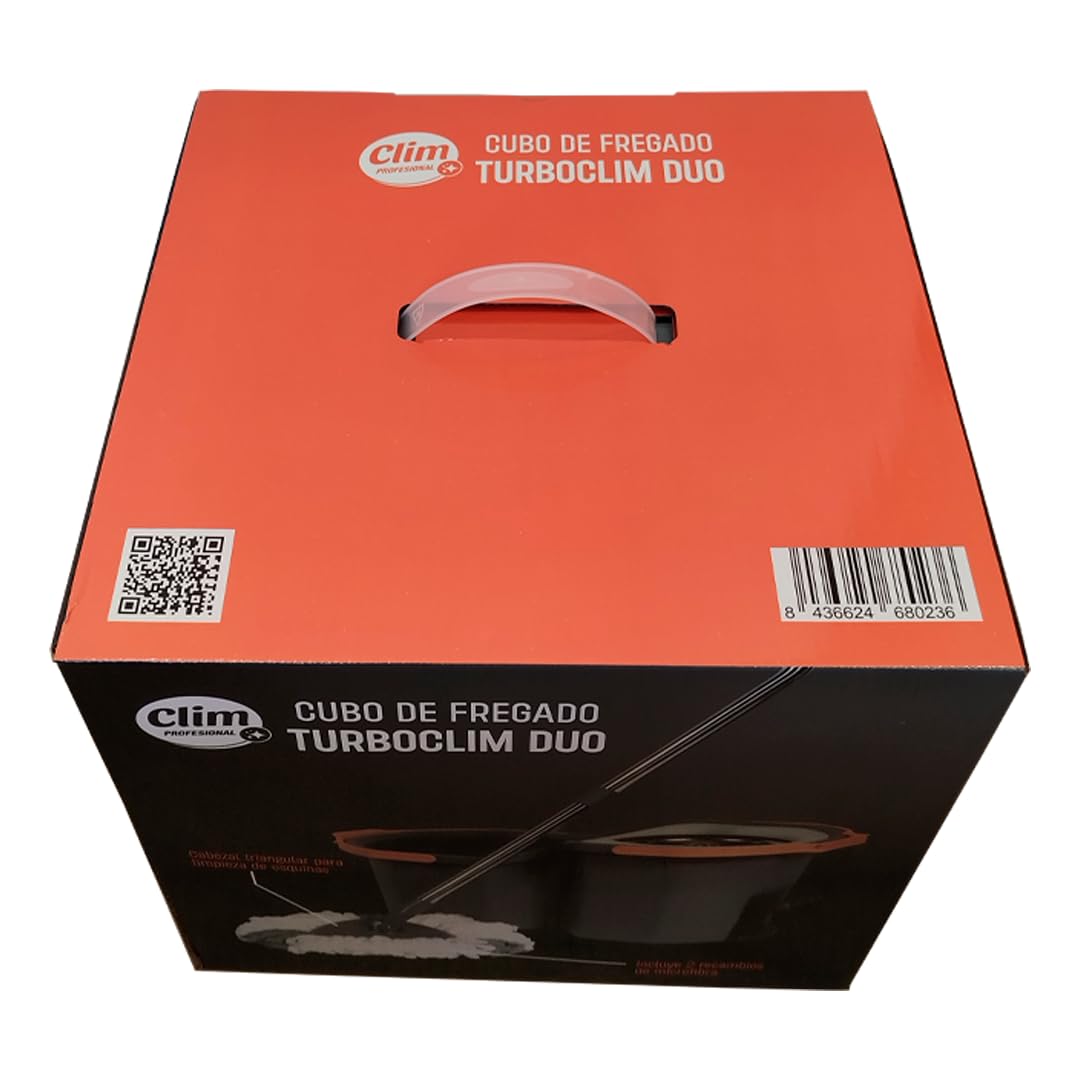 TurboClim Duo. Cubo de Fregar Giratorio con Pedal. Doble Cubo Que Separa Agua Limpia y Sucia. Escurridor Giratorio de Acero Inoxidable. Apilable Ocupa Poco Espacio. Fregona Triangular + 2 recambios