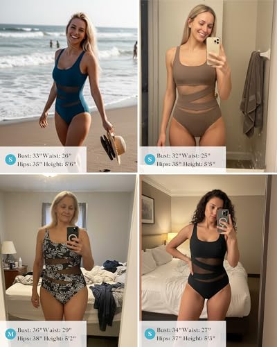 Image of B2prity Women's Mesh One Piece Swimsuit Tummy Control Sexy Bathing Suit Push Up Swim Suit Slimming Swimwear