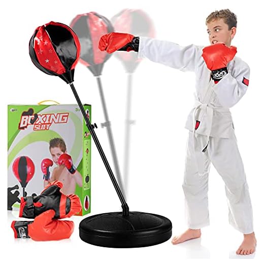 Skylety Punching Bag Set for Kids with Boxing Gloves Boxing Bag Hand Pump Adjustable Height Stand Boxing Toy Gift for 4-9 Years Old Boys and Girls