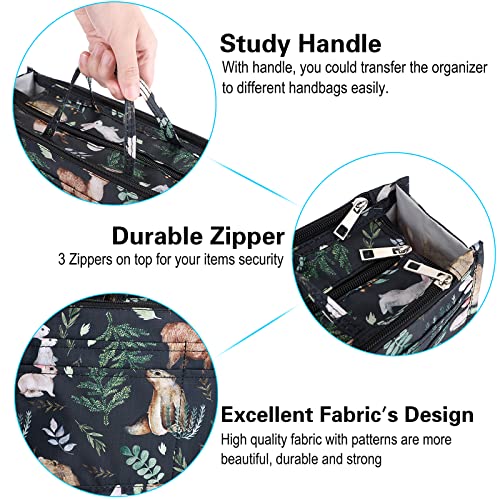 Btsky Printing Handbag Organizers Inside Purse Insert - High Capacity 13 Pockets Bag Tote Organizer With Handle (Black Animal) #TOP2
