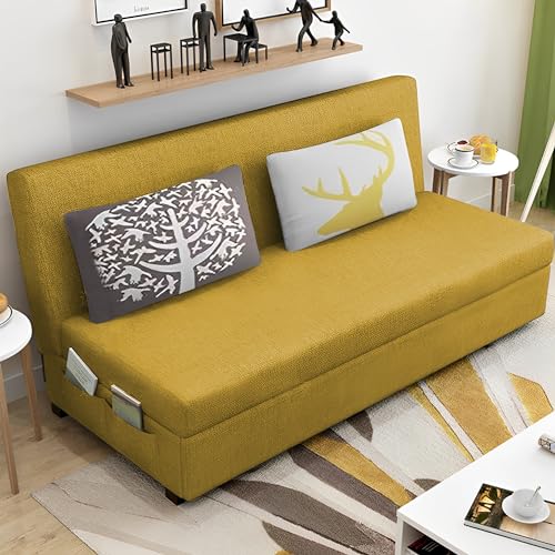 Image of Divano 3 Seater Sofa Cum Bed for Living Room (Yellow) Premium Fabric Sofa