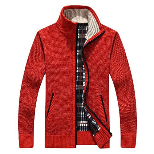Mens Sweater Cardigan Winter Knitwear Fleece Soft Plaid Lined Sweaters Cable Knit Sweater Zipper Jackets with Hooded