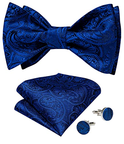 Image of DiBanGu Men Bow Tie Paisley Striped Self-Bow Tie for Men and Silk Woven Bowtie Pocket Square Cufflinks Wedding Party