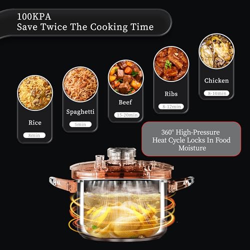 Image of TIBORANG 6.3 QT Stainless Steel Pressure Cooker, [Multi-Cooker for Gas & Induction Stove] [Saves 70% Cooking Time] [One-Hand Operation], Family Size for 2-3 People, Olla de Presion