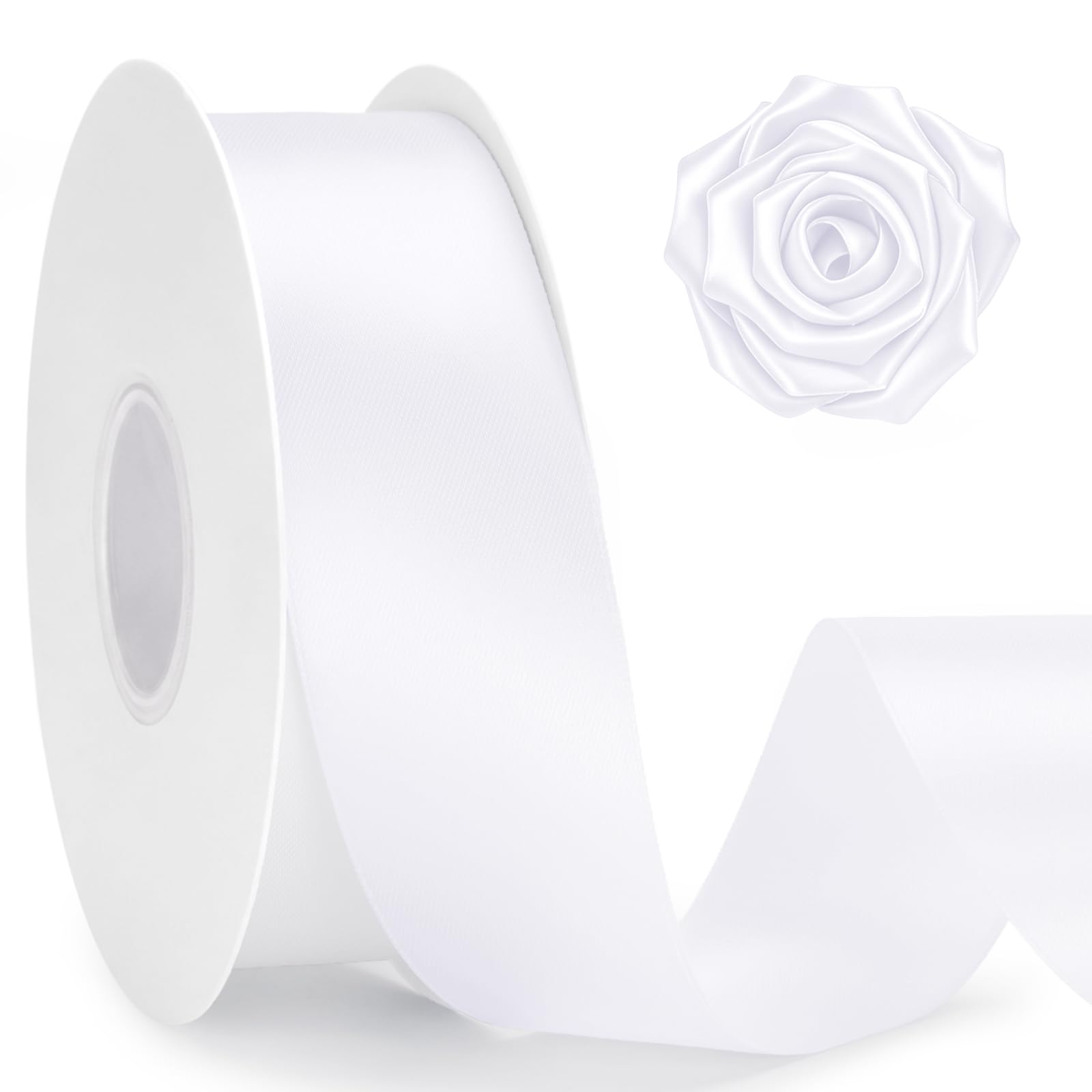 Photo 1 of KINGLAKE Double Faced White Satin Ribbon - 1-1/2 Inch x 50 Yards