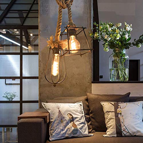 Lustre en corde de chanvre et finitions fer forgé noir de qualité - 7