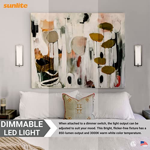 Image of Sunlite 81034 13.5-Inch Modern Brushed Nickel Wall Sconce Light Fixture, 15 Watts (60W=), 850 Lumens, 3000K Warm White, Dimmable, ETL Listed, for Hallways, Offices and Bedroom Use