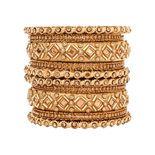Image of I Jewels Gold Plated Traditional Silk Thread Embellishments Bangles Chuda Bangle Set for Bridal /Women