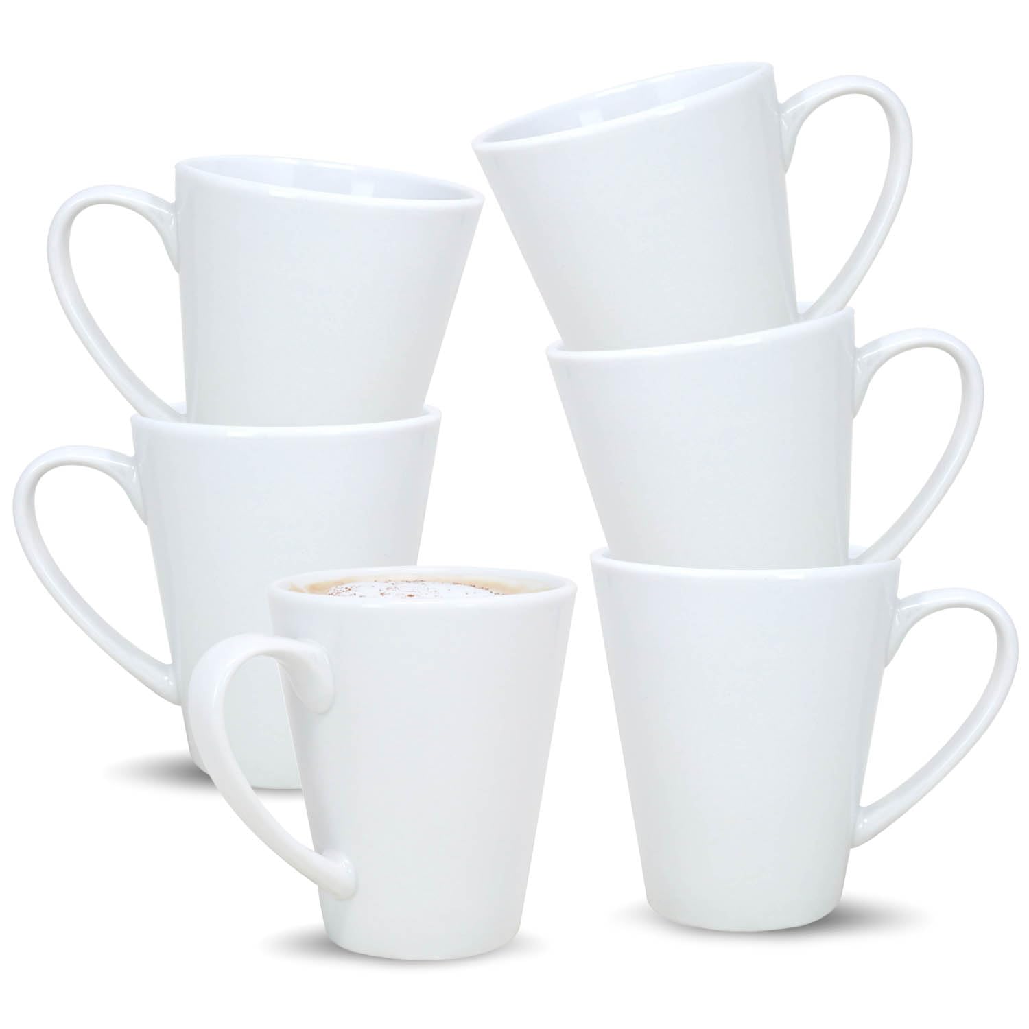 Coffee Mug Set of 6, 340ml White Porcelain Coffee Mugs for Milk Hot Cocoa Latte Coffee Cups with Handle, Tea Mugs, Microwave and Dishwasher Safe