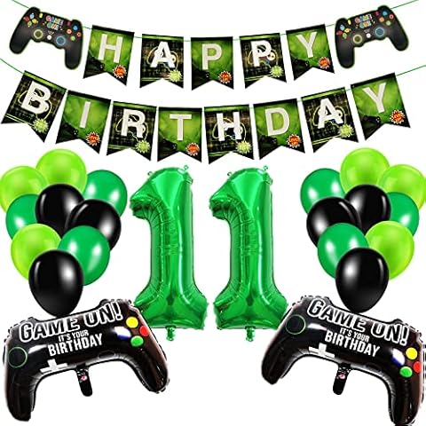 11th Birthday Decorations for Boys, Gaming Party Decorations Set for Gamers, Happy Birthday Banner Game Controller Balloons Black Green Balloons for Kids Teenagers Party Supplies (11th Birthday) Cover